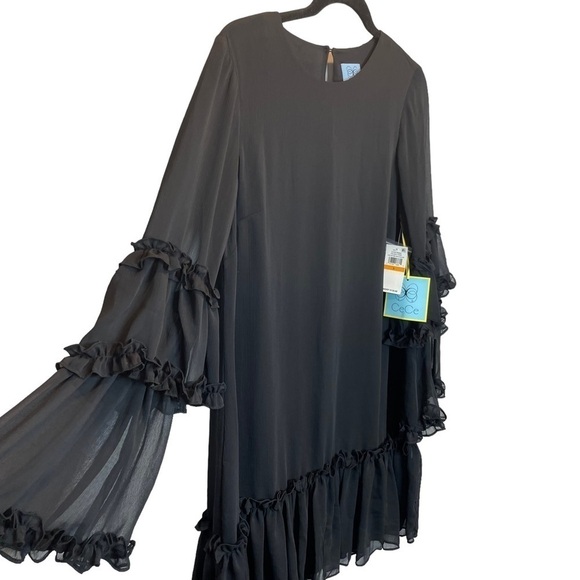 CeCe Ruffle Chiffon Shift Dress in Rich Black Small NWT NEW - Picture 7 of 7